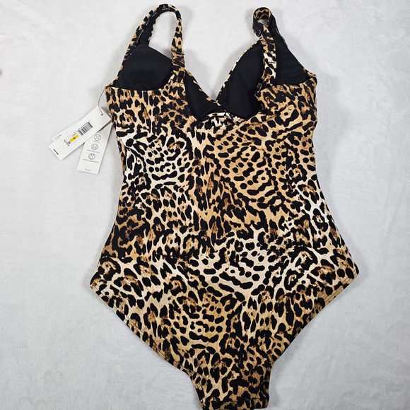 DKNY One Piece Swimsuit Womens Leopard Print Y2K Glam Tummy Control Brown Size M - Picture 3 of 6